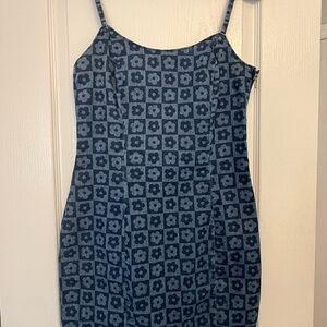 Floral Blue Denim Spaghetti Strap Dress